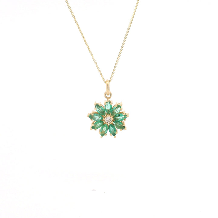 Emerald and Diamond Floral Pendant Necklace
