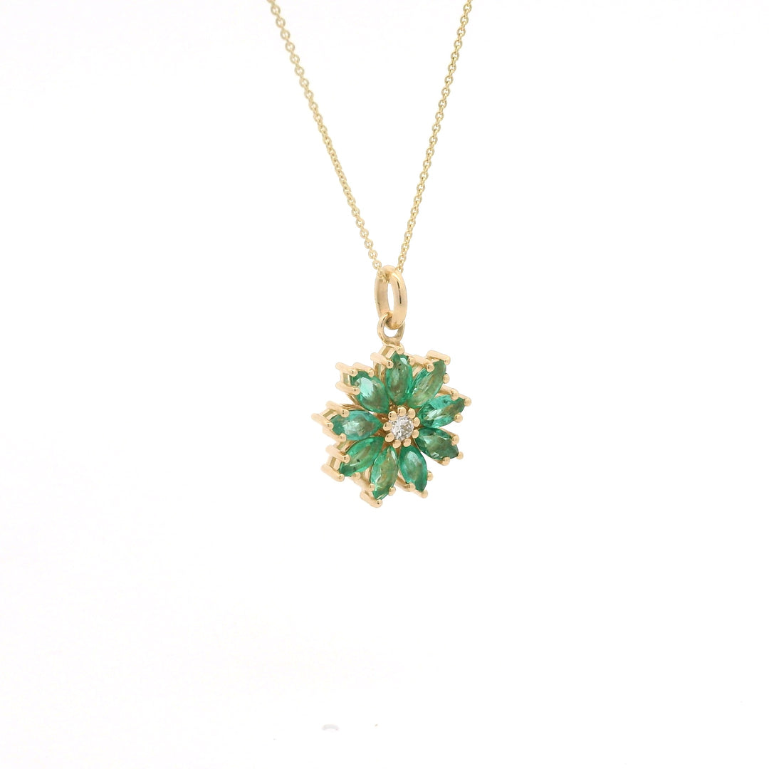 Emerald and Diamond Floral Pendant Necklace