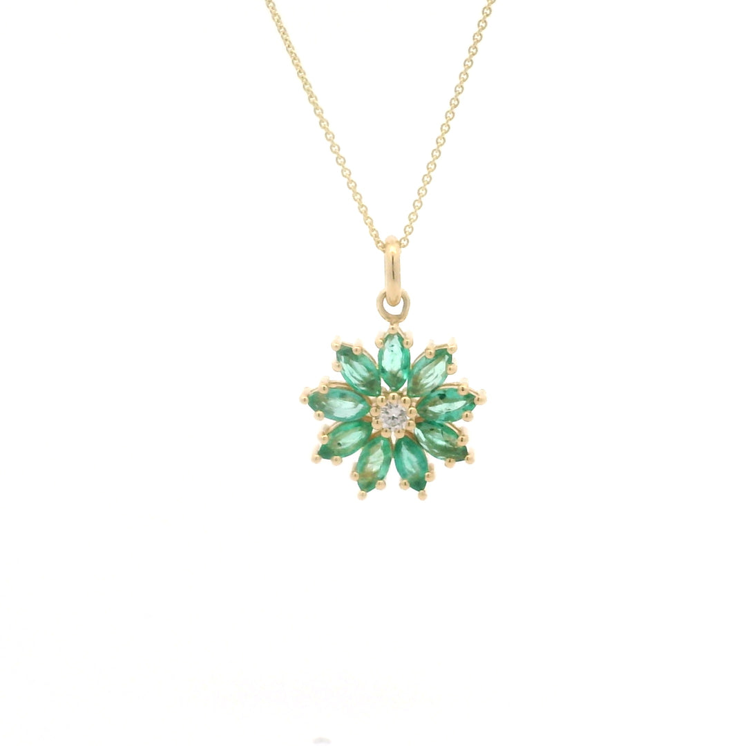 Emerald and Diamond Floral Pendant Necklace