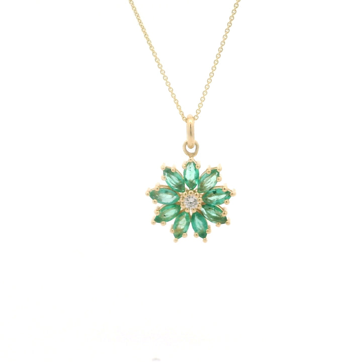 Emerald and Diamond Floral Pendant Necklace