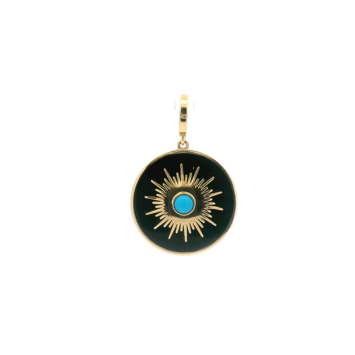 18k Gold Onyx & Turquoise Sunburst Pendant