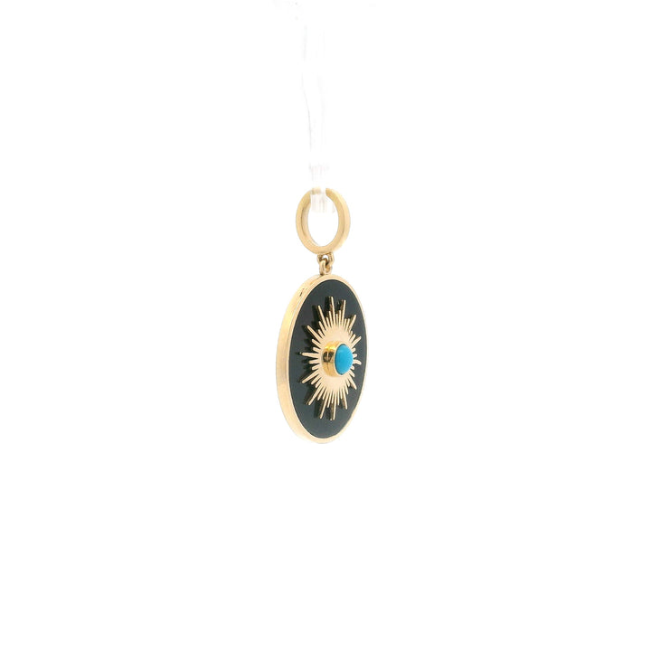 18k Gold Onyx & Turquoise Sunburst Pendant